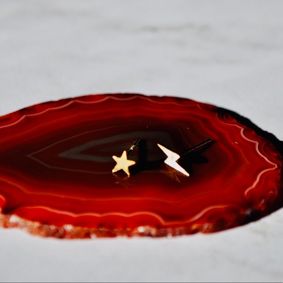 Gold plated earrings Star and lightening bolt set - Picture 2 of 3